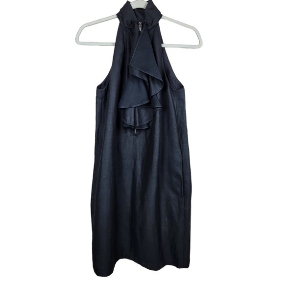 Club Monaco Ruffle Front Zipper Little Black Dress Mini Women's Size 6 - Picture 6 of 16